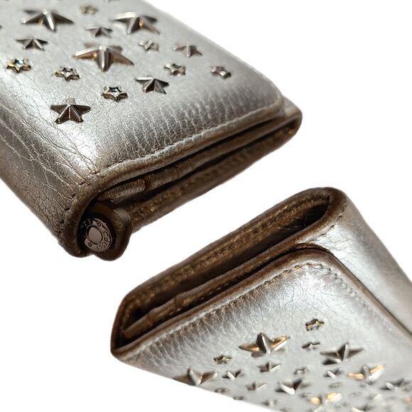 Jimmy Choo (Authentic) Silver Metallic Leather Star Studded Wallet w/ Box & COA - Picture 4 of 10